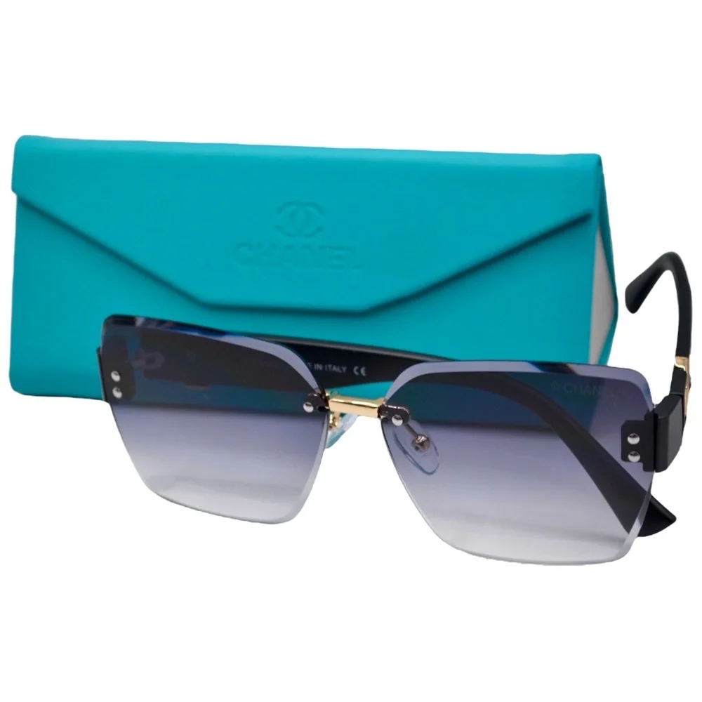 Chanel Women’s Rimless Sunglasses | Black/Purple Frame | Gray Gradient Lens - Picture 4 of 12